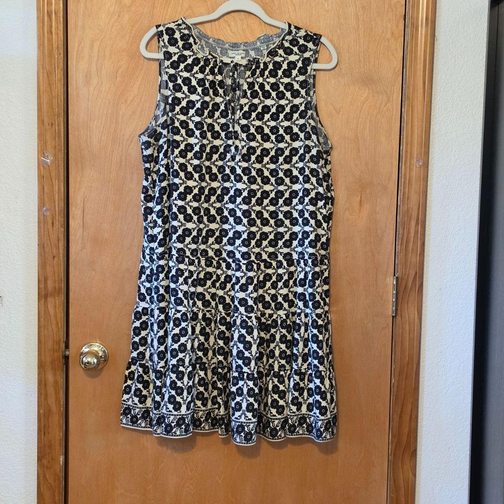 Max Studio London Black White Floral Tiered Midi Dress Tie Front Large 4903R55
